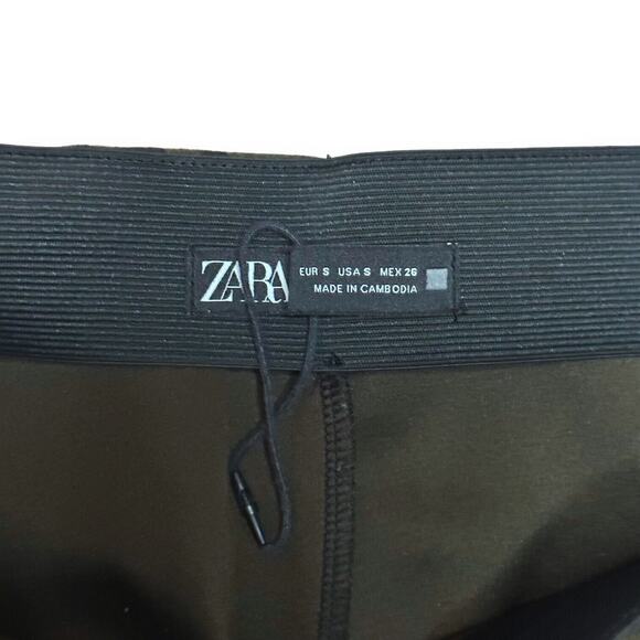 ZARA Leopard Print Skinny Ponte Pants Banded Waist High Rise Green Brown Small - Picture 6 of 8